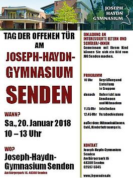 20.01.2018, 10-13 Uhr: Tag der offenen Tür am Joseph-Haydn-Gymnasium Senden